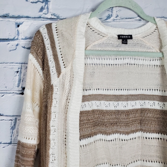 Torrid Ivory & Taupe Pointelle Knit Cardigan - Picture 4 of 8